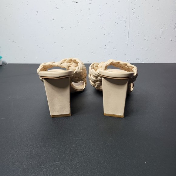 New Rilista Braided Heeled Tan Sandals Square Open Toe Chunky Block Mules 9 - Picture 6 of 11